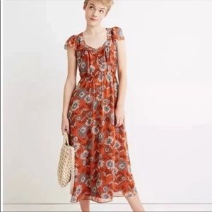 NWT Madewell Sheer-Sleeve Button-Front Midi Dress in Gathered Blooms